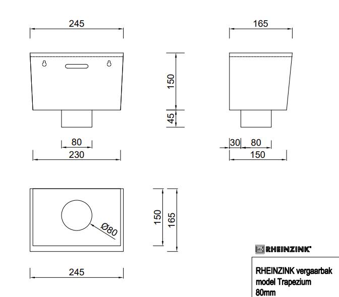 Vergaarbak zink 80 mm - Trapezium | Rheinzink