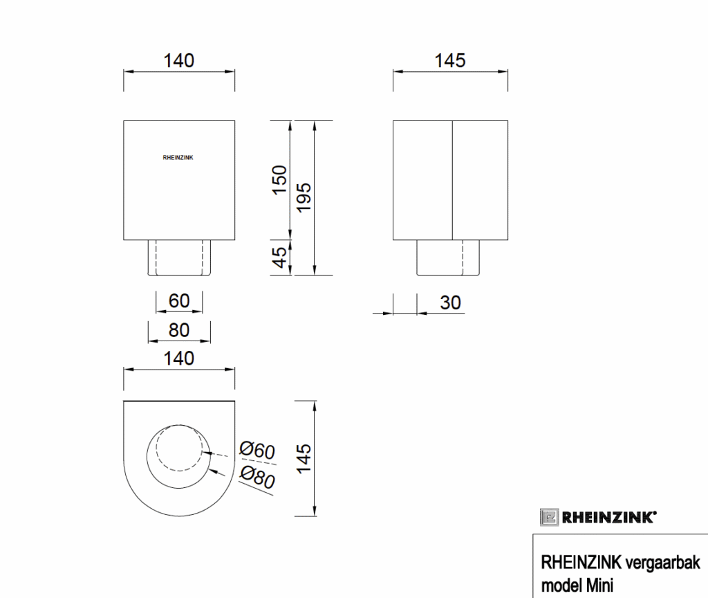 Vergaarbak zink 80 mm - Mini met uitsparing | Rheinzink